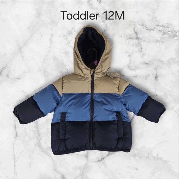 NWT Swiss Tech Toddler Heavyweight Puffer Jacket, Size 12M / Blue Multicolored - Picture 1 of 9